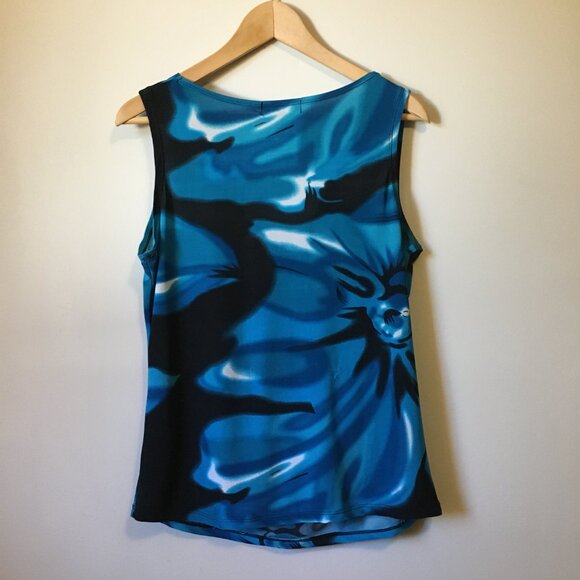 Free With 25$ Purchase Blue Painterly Abstract Floral Cowl Neck Sleevele… - Picture 2 of 13